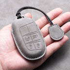 Leather Car Key Fob Cover Compatible with Jeep Commander, Grand, WK2, KL, BU, MP; Dodge; Chrysler 200, 300C
