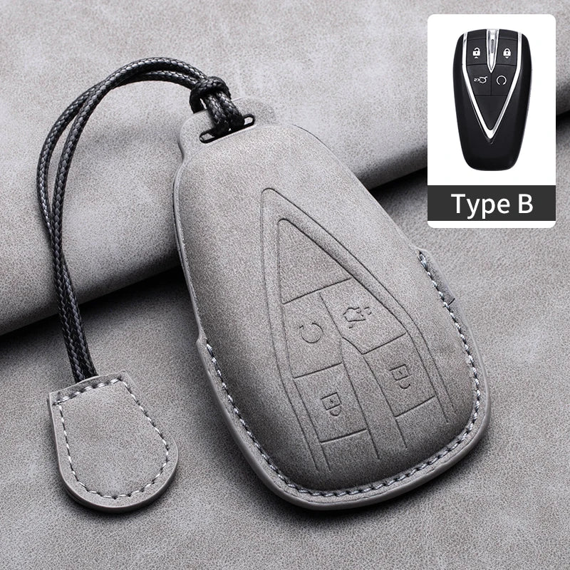 Leather Remote Key Fob Cover Compatible with Changan CS35 Plus, CS55 Plus, CS75 Plus, Eado, UNI-T, UNI K, Oushang X5, X7, EV