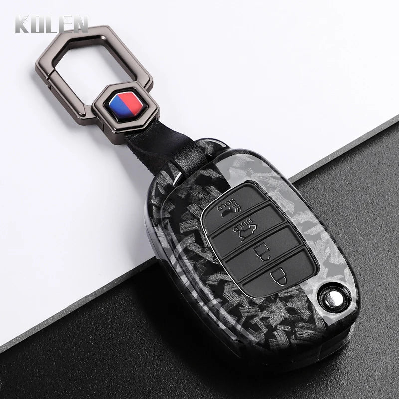 Car Key Cover Compatible with Hyundai ix35 ix45 ix25 i10 i20 i30 HB20 Sonata Verna Solaris Santa Elantra Mistra – Carbon Fiber Style