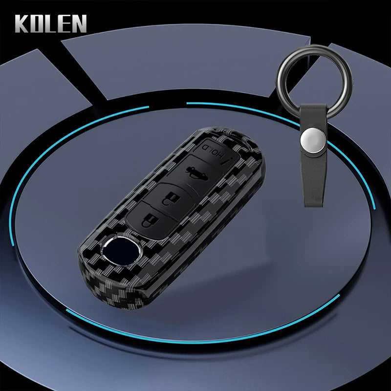 Car Key Cover Compatible with Mazda 2 3 5 6 BL BM GJ Atenza Axela Demio CX-3 CX3 CX-5 CX5 CX7 CX-9 CX8 – 4 Buttons – Carbon Fiber Style