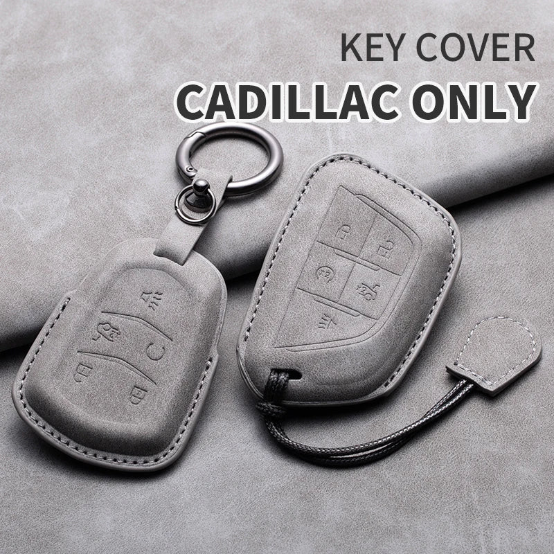 Leather Car Key Fob Cover Compatible with Cadillac CT4, CT5, ATS, CT6, CTS, DTS, XT5, Escalade ESV, SRX, STS, XTS, XT4, 28T, ELR