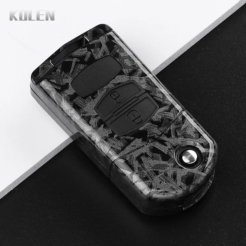 Flip Key Cover Compatible with Mazda 2 3 5 6 8 CX7 CX-7 CX5 CX-5 CX9 CX-9 MX5 MX-5 M6 RX8 RX-8 – 2/3/4 Buttons – Carbon Fiber Style