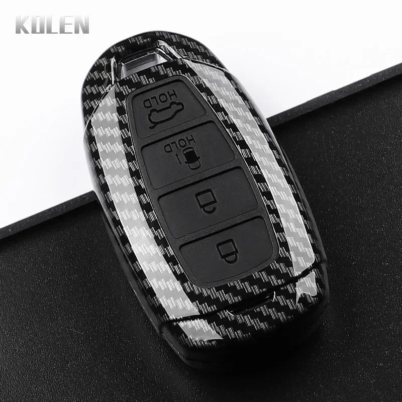 Car Key Cover Compatible with Hyundai i30 ix25 Elantra Kona Solaris Azera Grandeur IG TM Accent Santa Fe – Carbon Fiber Style
