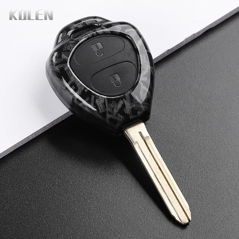 Car Key Cover Compatible with Toyota Corolla Vios Camry Yaris RAV4 Hilux Cruiser Fortuner – 2/3/4 Buttons – Carbon Fiber Style