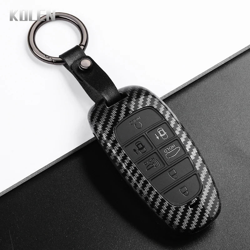 Car Key Cover Compatible with Hyundai Santa Fe Tucson 2022 Nexo NX4 Atos Prime Solaris – Carbon Fiber Style