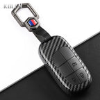 Car Key Cover Compatible with Jeep Renegade Grand Cherokee; Dodge Journey Charger; Chrysler 200 300 – Carbon Fiber Style