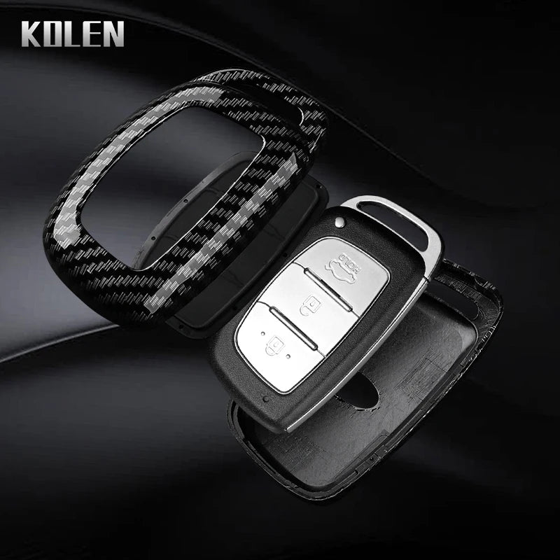 Car Key Cover Compatible with Hyundai Tucson Santa Fe Rena Sonata Elantra Creta ix35 ix45 i10 i30 i40 – Carbon Fiber Style