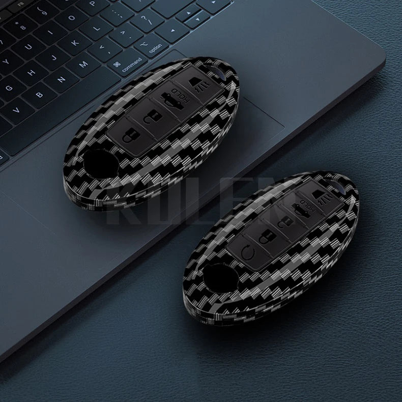 Car Key Cover Compatible with Nissan Qashqai X-Trail T32 T31 Juke J10 J11 Kicks Tiida Pathfinder Note; Infiniti – Carbon Fiber Style