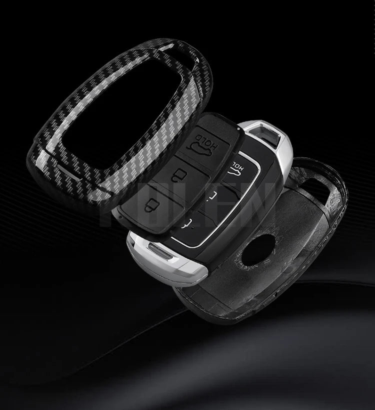 Car Key Cover Compatible with Hyundai i30 ix25 Elantra Kona Solaris Azera Grandeur IG TM Accent Santa Fe – Carbon Fiber Style