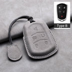 Leather Car Key Fob Cover Compatible with Cadillac CT4, CT5, ATS, CT6, CTS, DTS, XT5, Escalade ESV, SRX, STS, XTS, XT4, 28T, ELR
