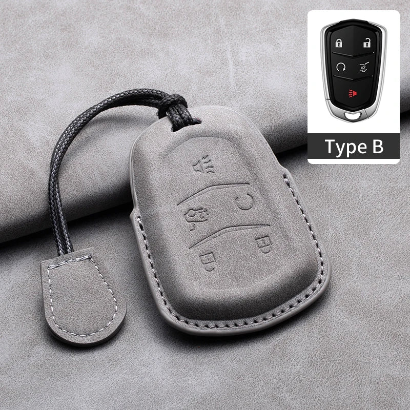 Leather Car Key Fob Cover Compatible with Cadillac CT4, CT5, ATS, CT6, CTS, DTS, XT5, Escalade ESV, SRX, STS, XTS, XT4, 28T, ELR