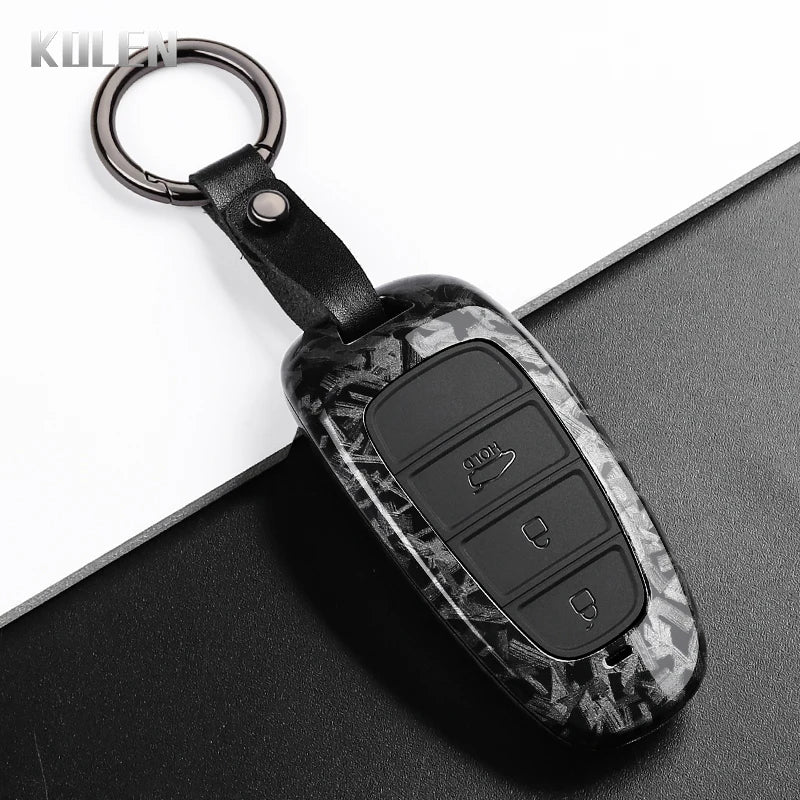 Car Key Cover Compatible with Hyundai Santa Fe Tucson 2022 Nexo NX4 Atos Prime Solaris – Carbon Fiber Style
