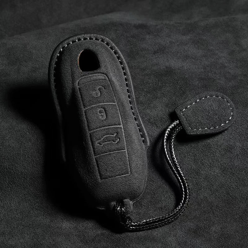 Suede Car Key Fob Cover Compatible with Porsche Panamera, Spyder, Carrera, Macan, Cayman, Cayenne, 911, 970, 981, 991