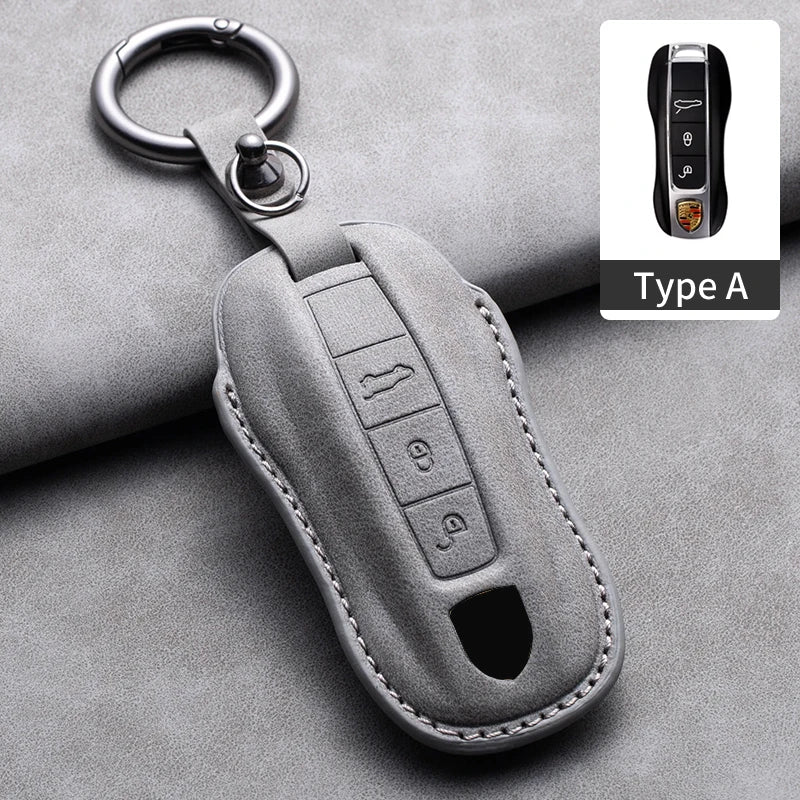 Leather Car Key Cover Compatible with Porsche Panamera, Carman, Macann, Bobst, Cayenne, 911, 981, 991, 970, 996
