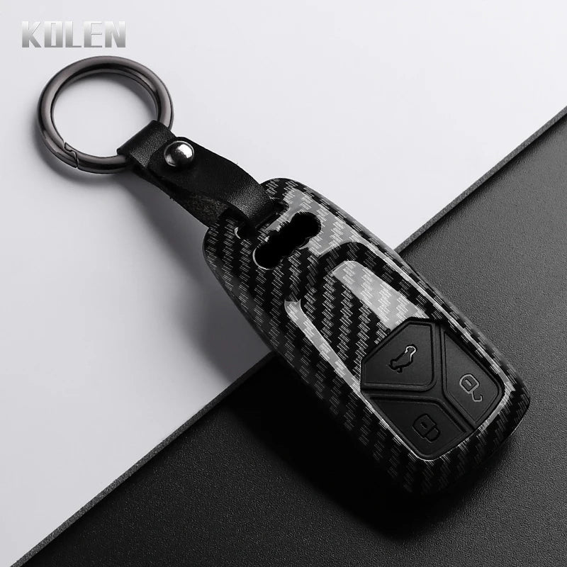 Car Key Cover Compatible with Audi A4 B9 A5 A6 8S 8W Q5 Q7 4M S4 S5 S7 TT TTS TFSI RS – Carbon Fiber Style