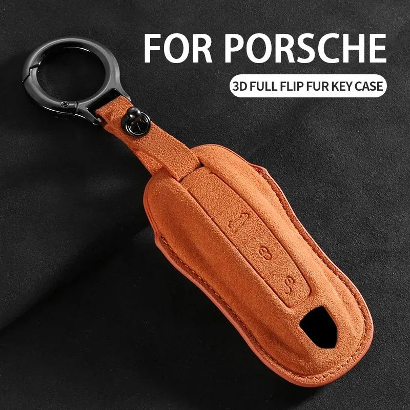 Suede Remote Key Fob Cover Compatible with Porsche Panamera, Cayenne, 971, 911, 9YA, Macan, Boxster – 3 Buttons