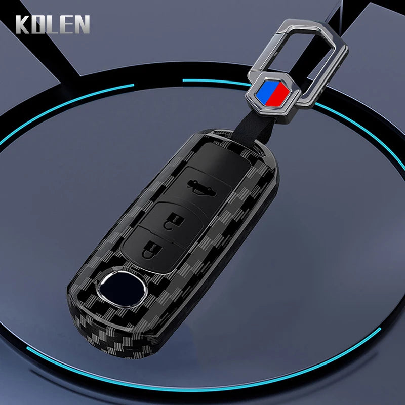 Car Key Cover Compatible with Mazda 2 3 5 6 BL BM GJ Atenza Axela Demio CX-3 CX3 CX-5 CX5 CX7 CX-9 CX8 – 4 Buttons – Carbon Fiber Style