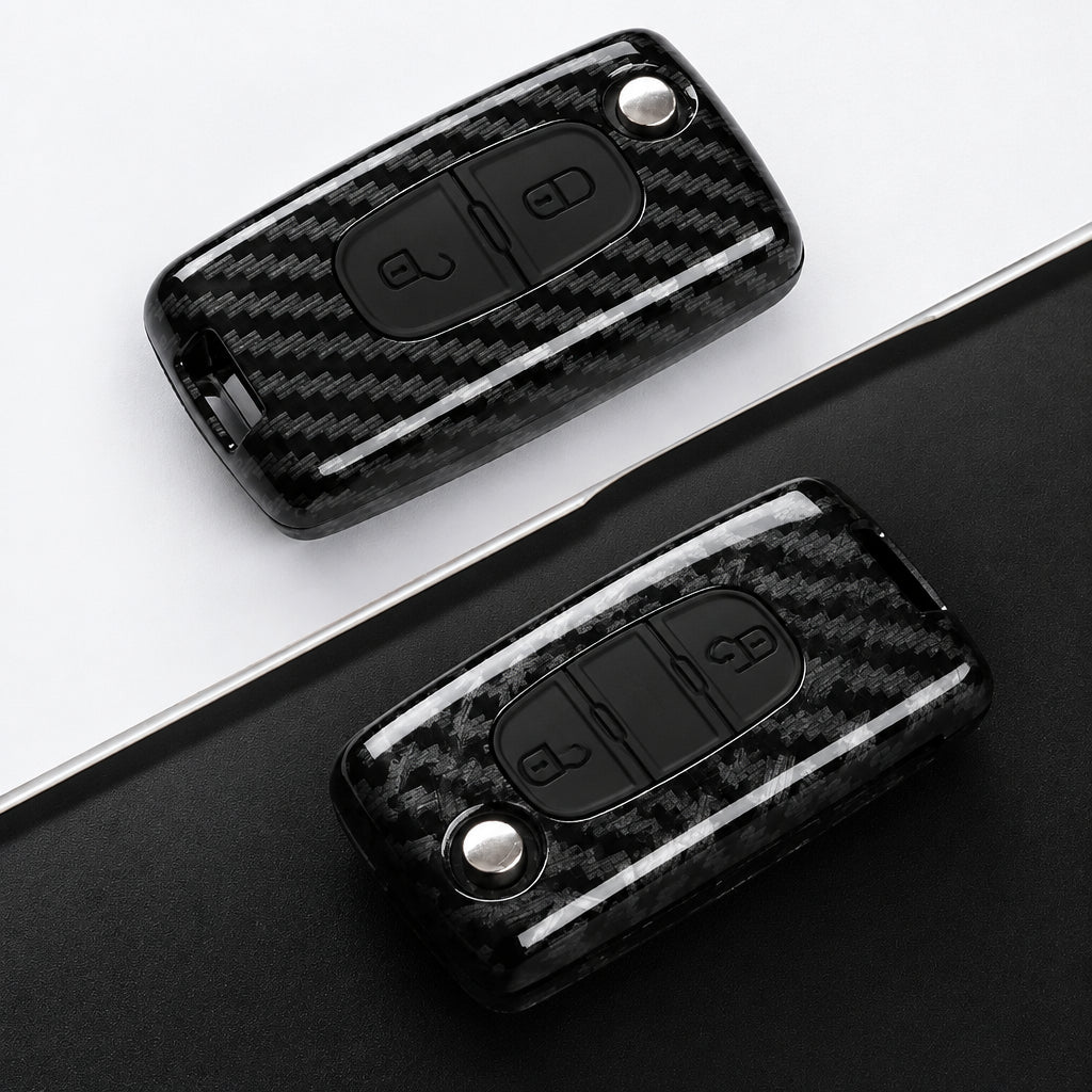 Car Key Cover Compatible with Peugeot 107 207 307 308 407 607 3008 5008; Citroen Xsara Picasso C5 C6 C8 – Carbon Fiber Style
