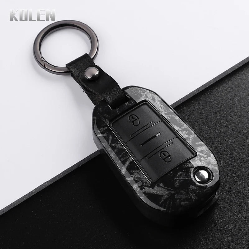 Car Key Cover Compatible with Peugeot 208 301 307 308 508 2008 3008 5008 Expert; Citroen C3 C4 C5 Cactus C6 C8 – Carbon Fiber Style