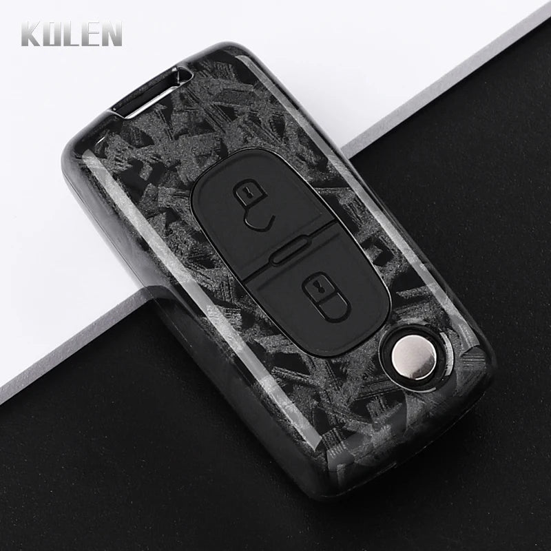 Car Key Cover Compatible with Peugeot 107 207 307 308 407 607 3008 5008; Citroen Xsara Picasso C5 C6 C8 – Carbon Fiber Style