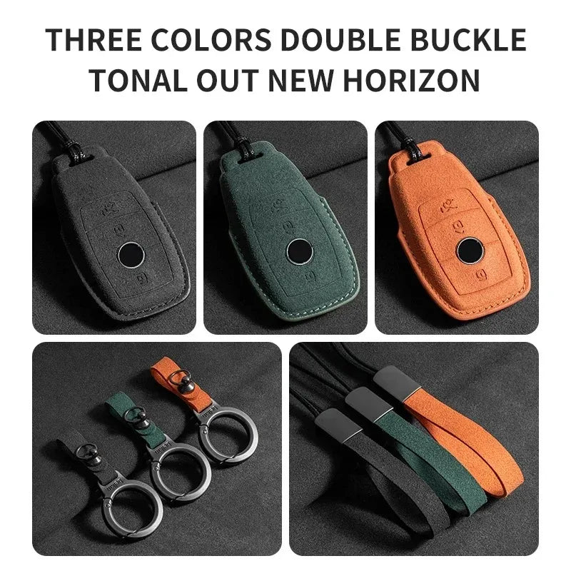 Suede Remote Key Fob Case Compatible with Mercedes-Benz E-Class, W213, W205, E200, E260, E300, E320, AMG, CLA, 2018, 2019, 2020