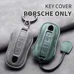 Leather Car Key Fob Cover Compatible with Porsche Panamera, Cayenne, 971, 911, 9YA, Macan, Boxster