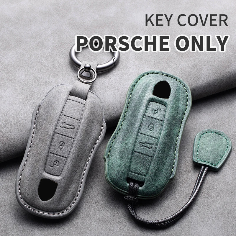 Leather Car Key Cover Compatible with Porsche Panamera, Carman, Macann, Bobst, Cayenne, 911, 981, 991, 970, 996