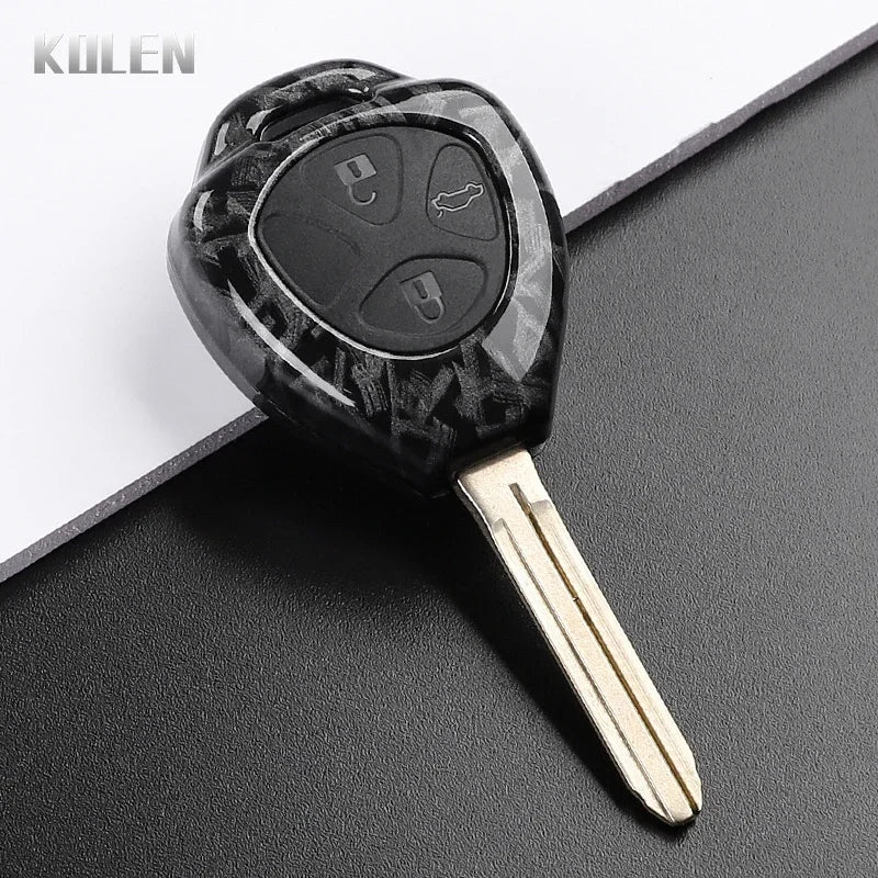 Car Key Cover Compatible with Toyota Corolla Vios Camry Yaris RAV4 Hilux Cruiser Fortuner – 2/3/4 Buttons – Carbon Fiber Style
