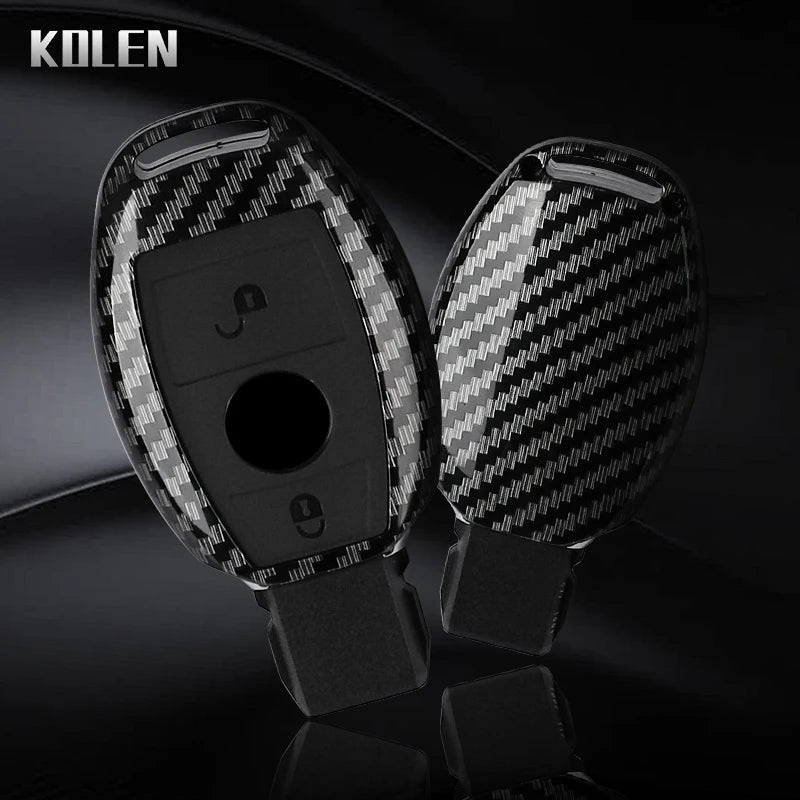 Car Key Cover Compatible with Mercedes-Benz A B C E Class GLS GLA GLK GLC CLS CLA AMG W204 W205 W212 W463 W176 – Carbon Fiber Style