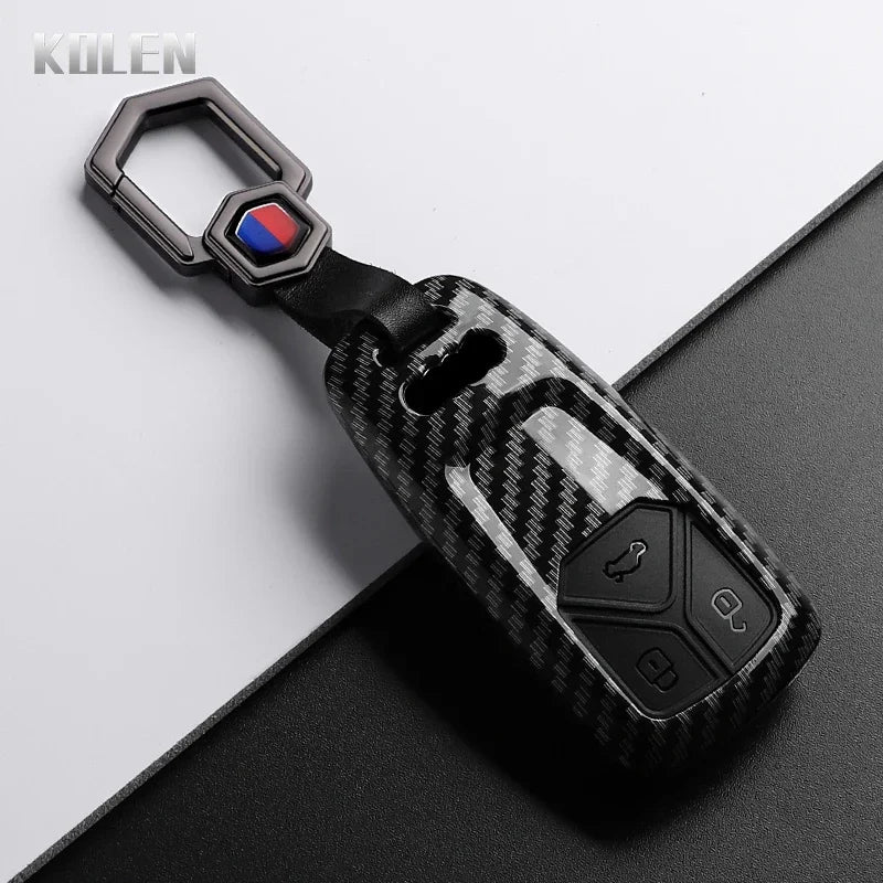 Car Key Cover Compatible with Audi A4 B9 A5 A6 8S 8W Q5 Q7 4M S4 S5 S7 TT TTS TFSI RS – Carbon Fiber Style