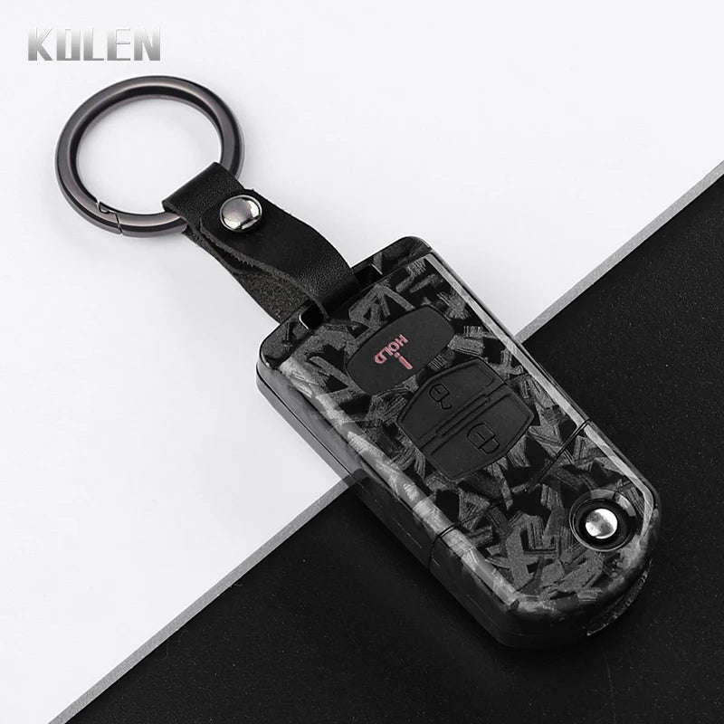 Flip Key Cover Compatible with Mazda 2 3 5 6 8 CX7 CX-7 CX5 CX-5 CX9 CX-9 MX5 MX-5 M6 RX8 RX-8 – 2/3/4 Buttons – Carbon Fiber Style