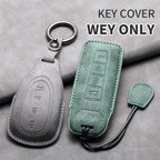 Leather Car Key Fob Cover Compatible with Great Wall GWM WEY Coffee01, Coffee02, WEY-X, WEY-S, WEY-GT, VV7 GT