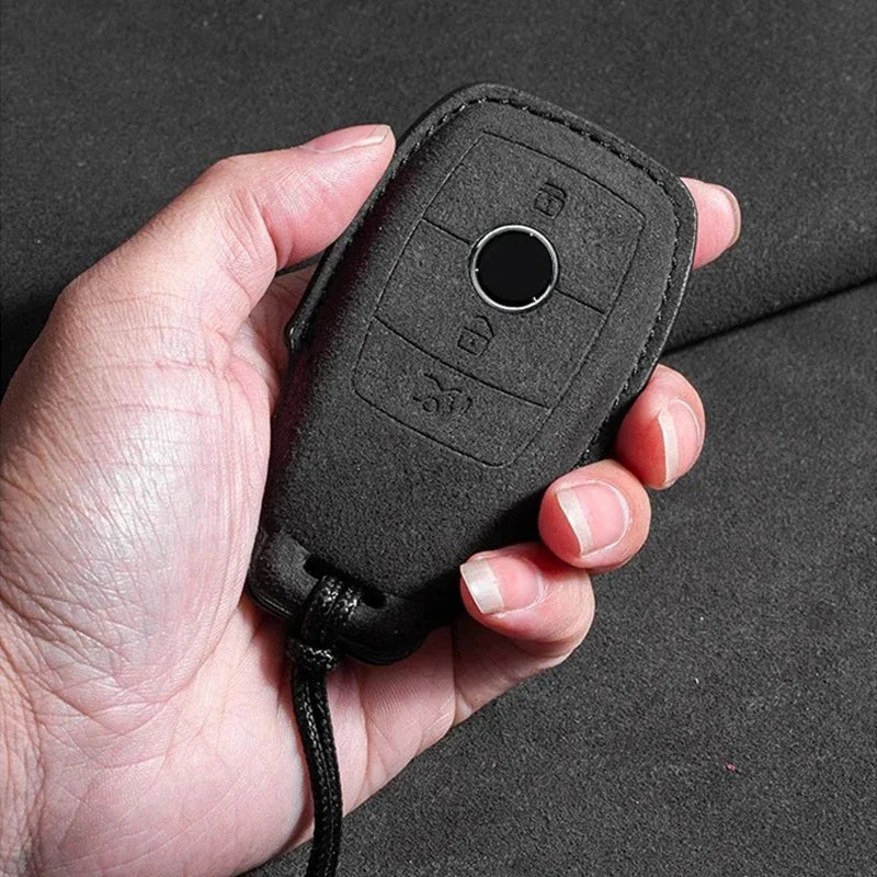 Suede Remote Key Fob Case Compatible with Mercedes-Benz E-Class, W213, W205, E200, E260, E300, E320, AMG, CLA, 2018, 2019, 2020