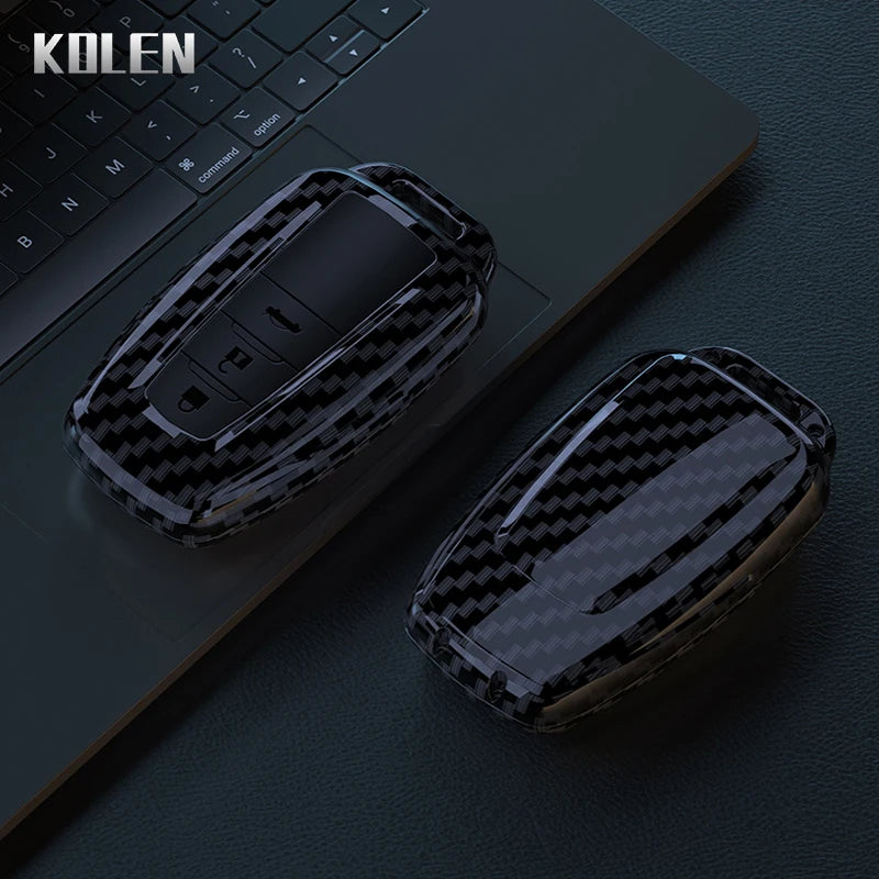 Car Key Cover Compatible with Toyota Prius Camry Corolla CHR C-HR RAV4 Land Cruiser Prado – Carbon Fiber Style