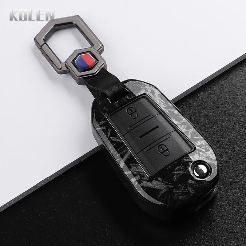 Car Key Cover Compatible with Peugeot 208 301 307 308 508 2008 3008 5008 Expert; Citroen C3 C4 C5 Cactus C6 C8 – Carbon Fiber Style