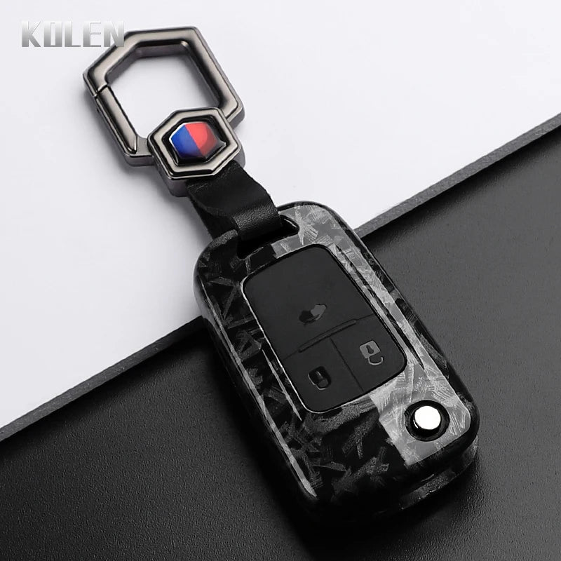 Car Key Cover Compatible with Chevrolet Cruze Aveo Trax Sail Malibu Captiva; Opel/Vauxhall Astra J Corsa Insignia Mokka – Carbon Fiber Style