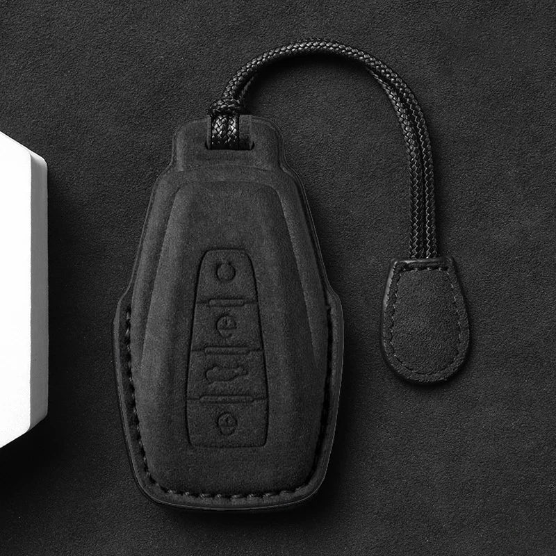 Suede Car Key Cover Compatible with Geely Coolray, X6, X7, EX7, Geometry C, Emgrand, Global, Kulrey, Hawk, GX7, Okavango, NL3, SUV, GT, GC9
