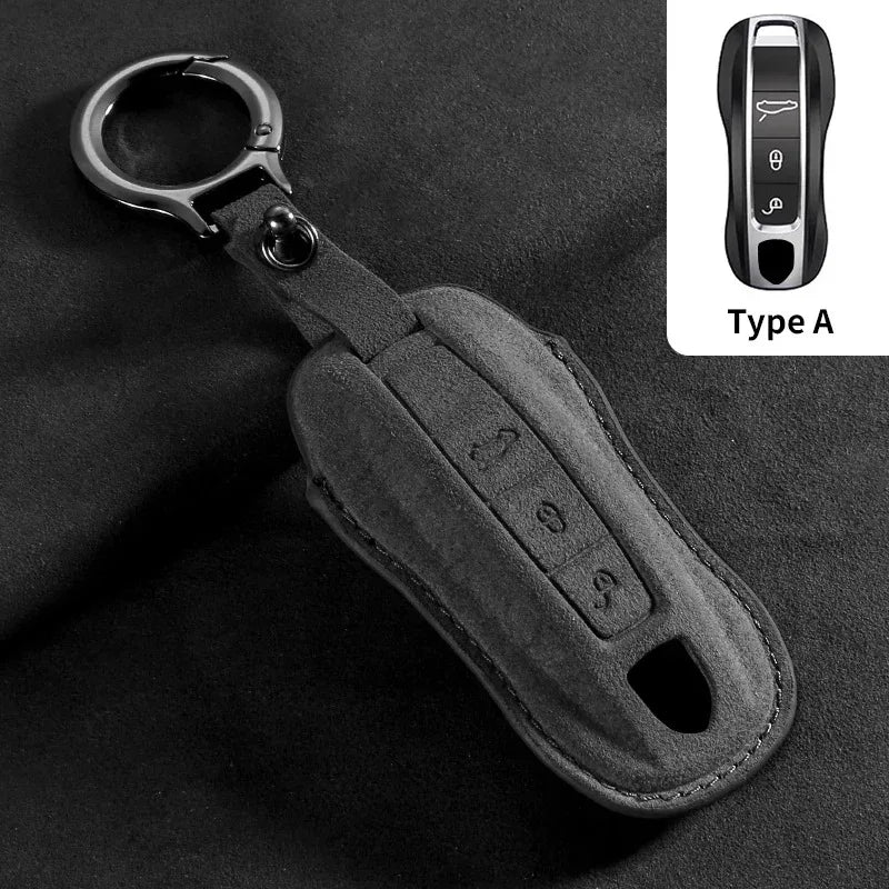 Suede Remote Key Fob Case Compatible with Porsche 958, Macan, 911, Panamera, 996, 991, Boxster, 987, 997, 2019, 2020