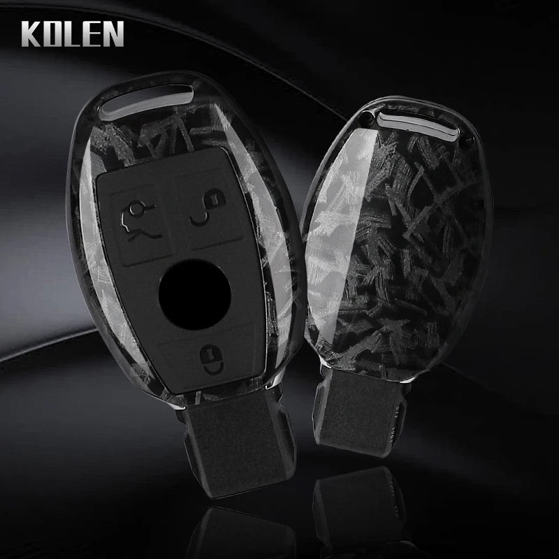 Car Key Cover Compatible with Mercedes-Benz A B C E Class GLS GLA GLK GLC CLS CLA AMG W204 W205 W212 W463 W176 – Carbon Fiber Style