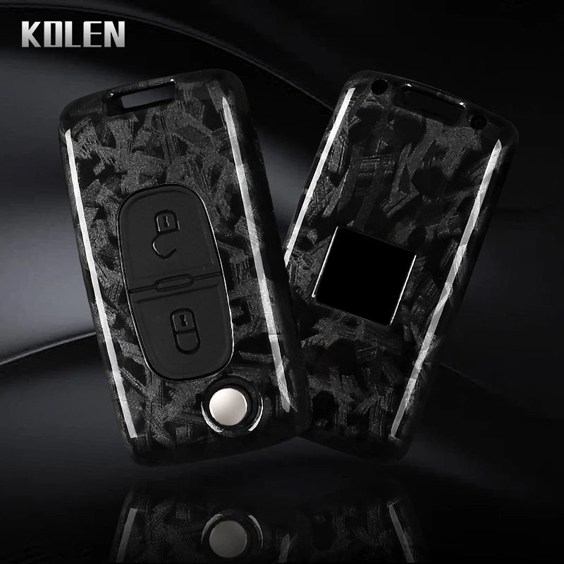 Car Key Cover Compatible with Peugeot 107 207 307 308 407 607 3008 5008; Citroen Xsara Picasso C5 C6 C8 – Carbon Fiber Style