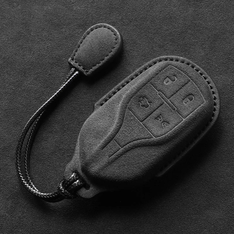 Suede Keyless Car Key Cover Compatible with Maserati Levante, Ghibli, Quattroporte, GT, Granturism, GranCabrio