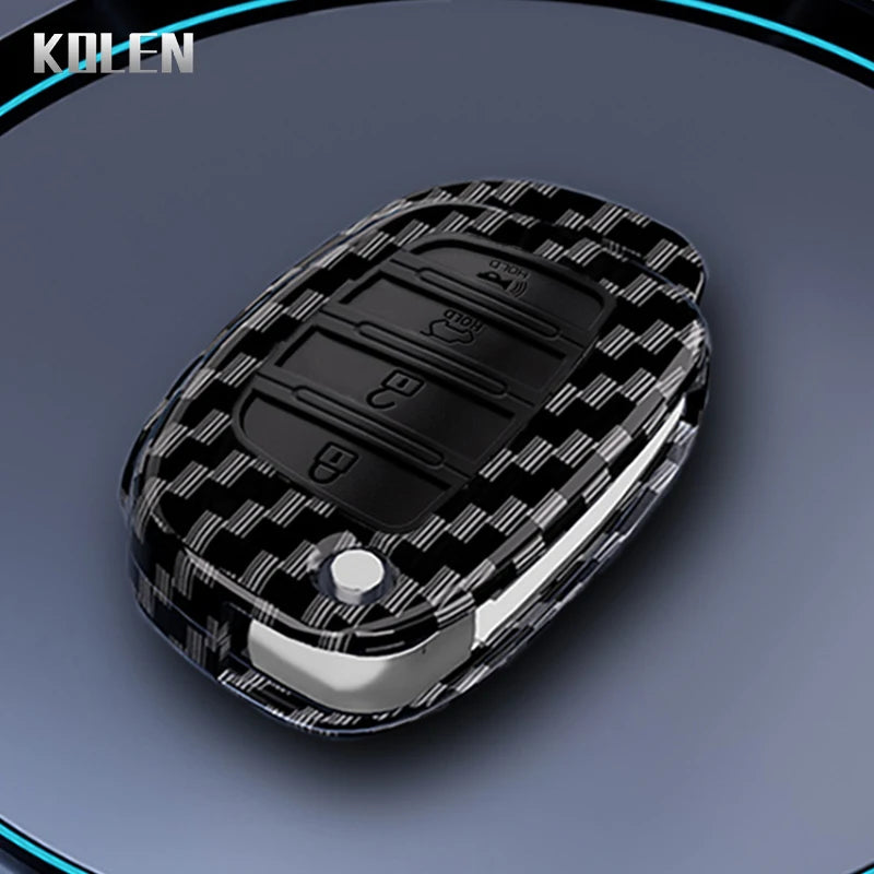 Car Key Cover Compatible with Hyundai Solaris Creta ix25 Kona Tucson Santa Fe Sonata Elantra ix35 i20 HB20 ix45 – Carbon Fiber Style