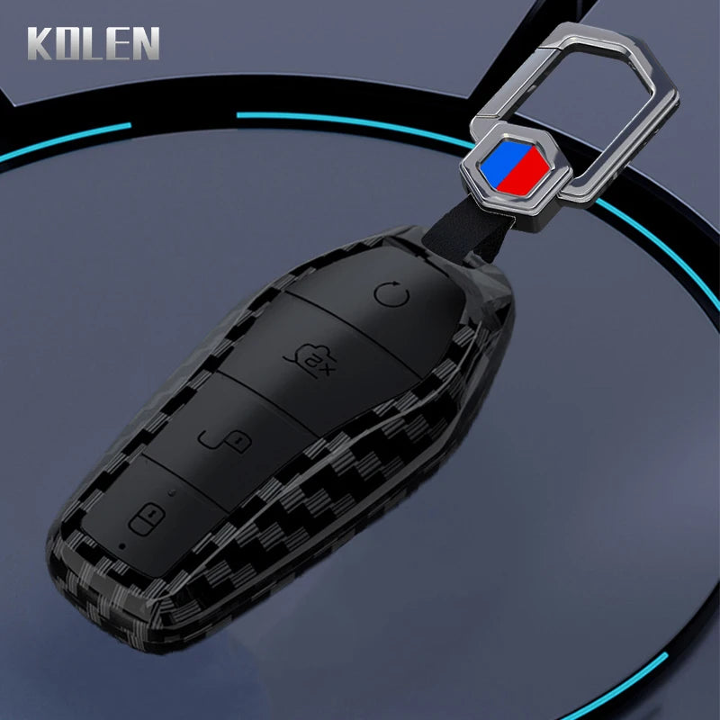 Car Key Cover Compatible with BYD Qin Plusdmi Atto 3 Han EV Dolphin – 4 Buttons – Carbon Fiber Style