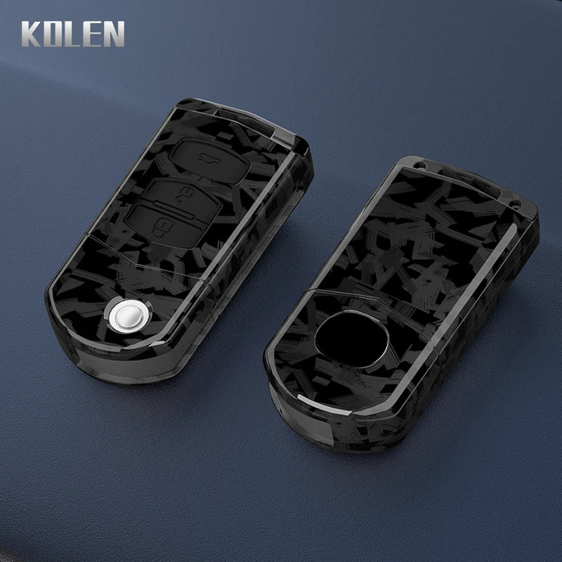 Flip Key Cover Compatible with Mazda 2 3 5 6 8 CX7 CX-7 CX5 CX-5 CX9 CX-9 MX5 MX-5 M6 RX8 RX-8 – 2/3/4 Buttons – Carbon Fiber Style