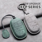 Leather Car Key Fob Cover Compatible with Jeep Renegade, Compass, Grand Cherokee, Wrangler; Chrysler 300C