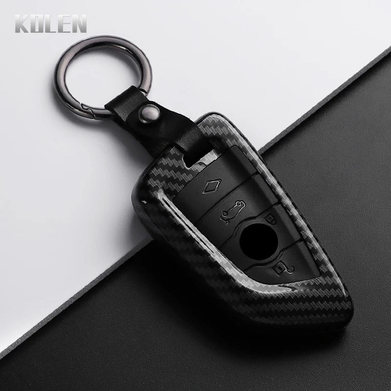 Car Key Cover Compatible with BMW X1 X3 X5 X6 X7 1 3 5 6 7 Series G20 G30 G11 F15 F16 G01 G02 F48 – Carbon Fiber Style