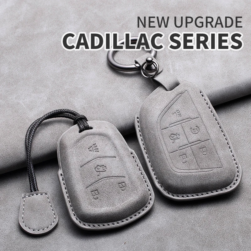 Leather Car Key Fob Cover Compatible with Cadillac CT4, CT5, ATS, CT6, CTS, DTS, XT5, Escalade ESV, SRX, STS, XTS, XT4, 28T, ELR
