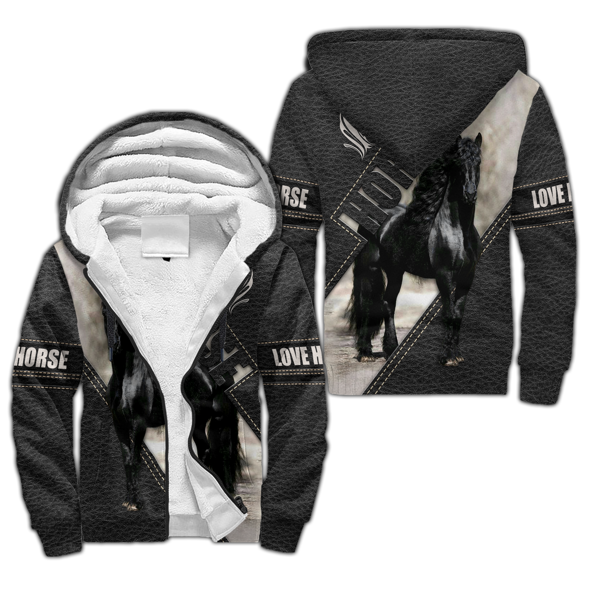Black Friesian Horse Hoodie For Rustic Travel Casual Adventures And Gift Giving