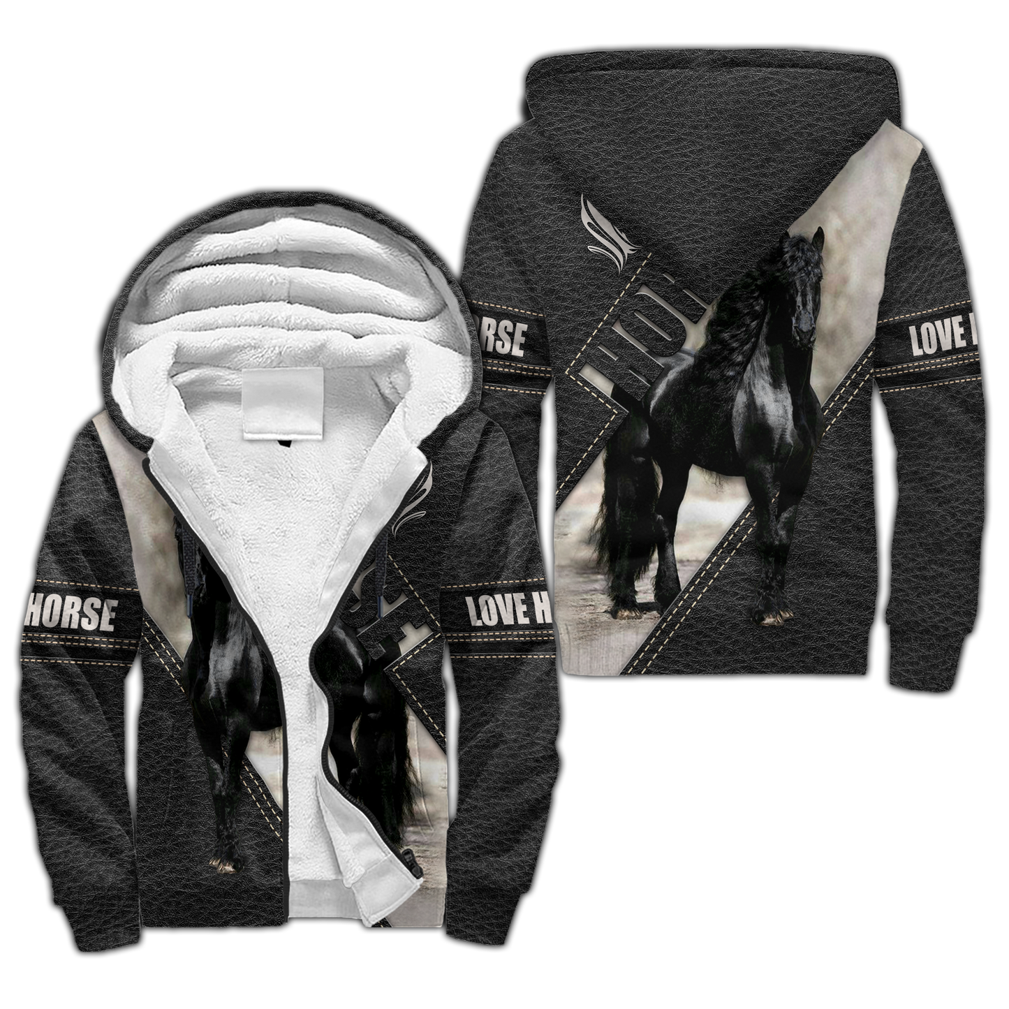 Black Friesian Horse Hoodie For Rustic Travel Casual Adventures And Gift Giving