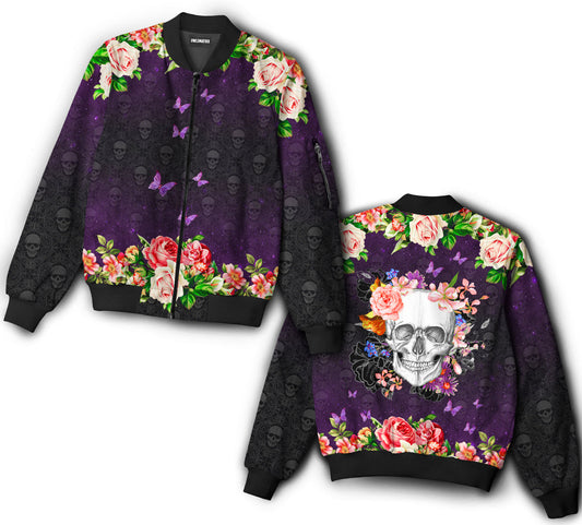 Skull happy with flowers - Bomber jacket - BOMJ06TNH040921 - Owls Matrix LTD